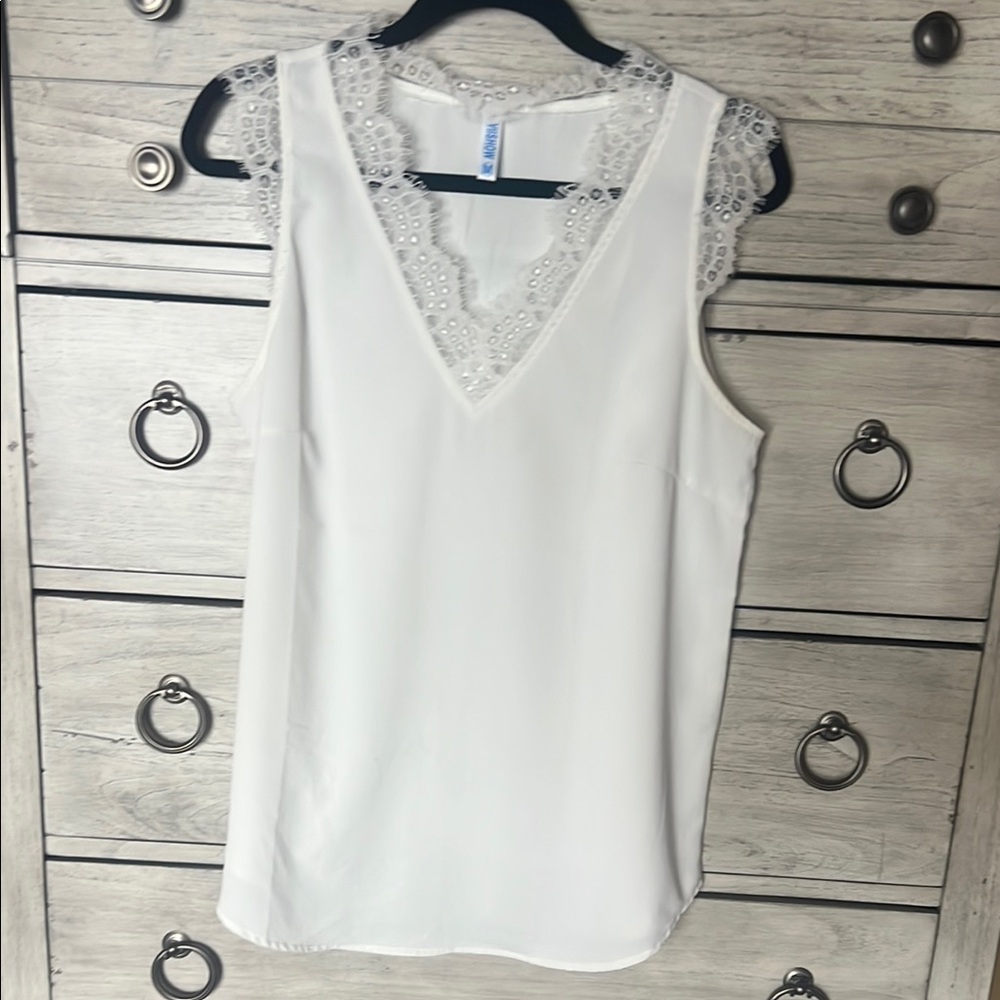 White Lace Trim Sleeveless Top